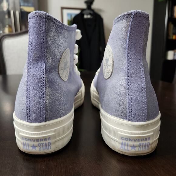 Converse All Star Lift Platform High Top Lilac Suede Shimmer Sneakers Size 10.5 - Picture 5 of 8